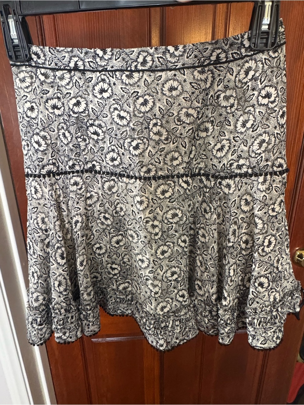 NWT-Derek Lam Floral Black and White A-Line Tiered Mini Skirt